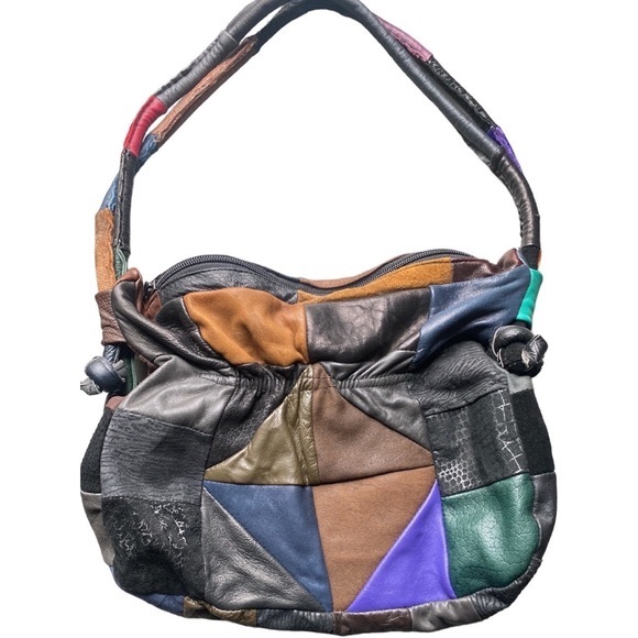Vintage 80s Leather Patchwork Shoulder Bag - Picture 2 of 13